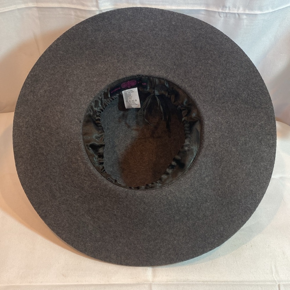 Elegant Gray Wool Floppy Sun Hat with Tan Leather Band by Angela & William, OS - Picture 5 of 6